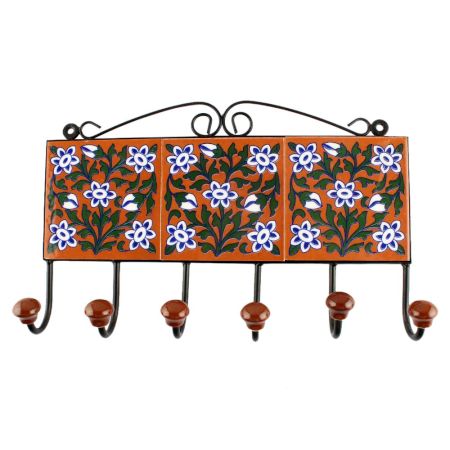 Forest Green Leaf Floral Ceramic Tile Wall Hook